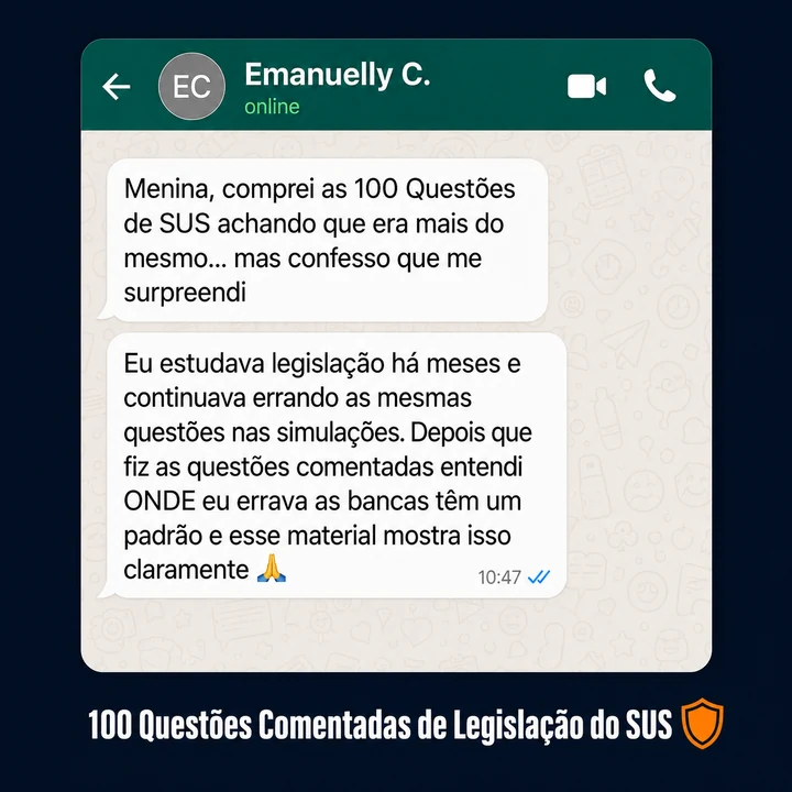 Depoimento da Emanuelly sobre as 100 Questões Comentadas de Legislação do SUS