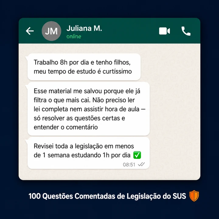 Depoimento da Juliana sobre as 100 Questões Comentadas de Legislação do SUS